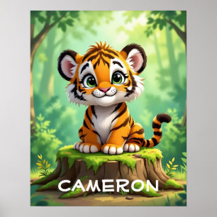 Baby Tiger   Cute Cartoon Kid's Nursery Art Poster