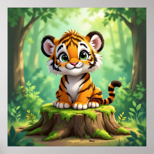 Baby Tiger Cute Cartoon Kid's Nursery Art Poster