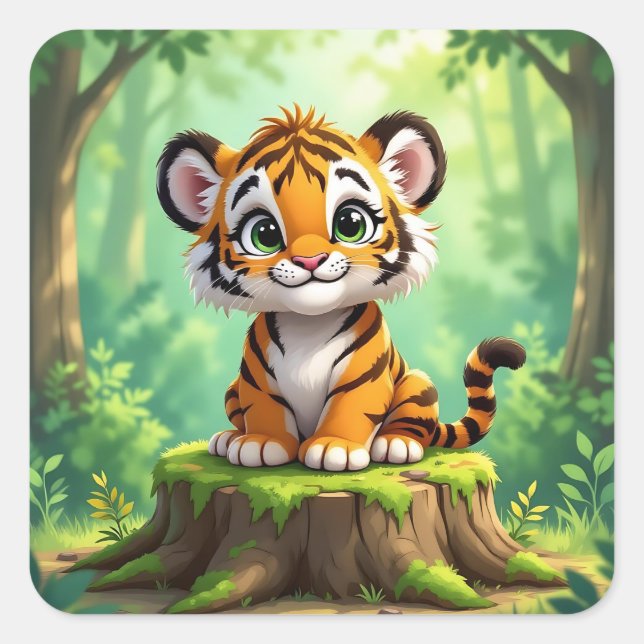 Baby Tiger | Cute Cartoon Kid's Nursery Art Square Sticker (Front)