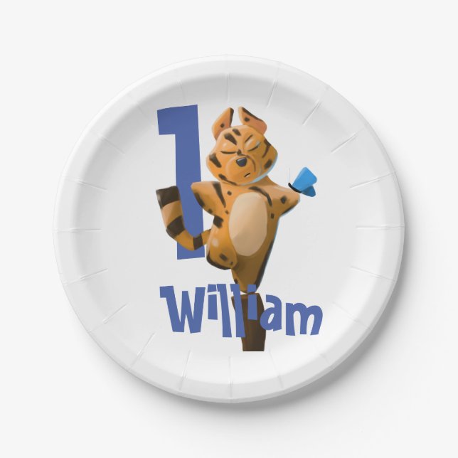 Baby Tiger First Birthday Paper Plates – Rustic  (Front)