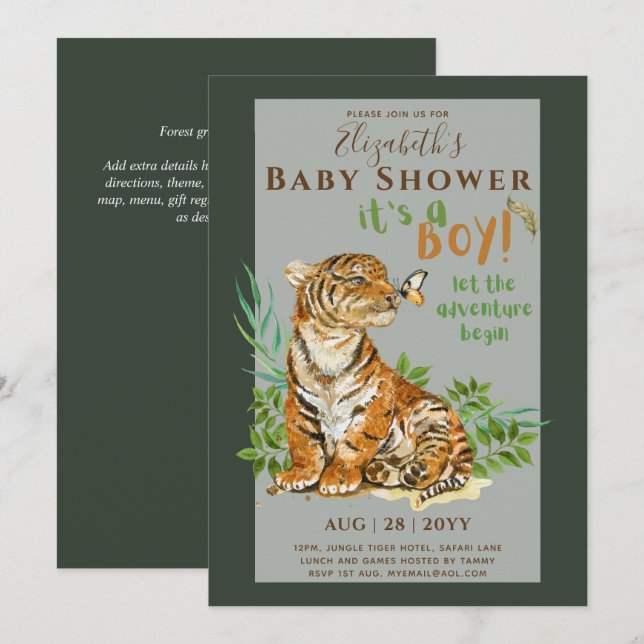 Baby Tiger Gender Reveal Shower Invitations (Front/Back)