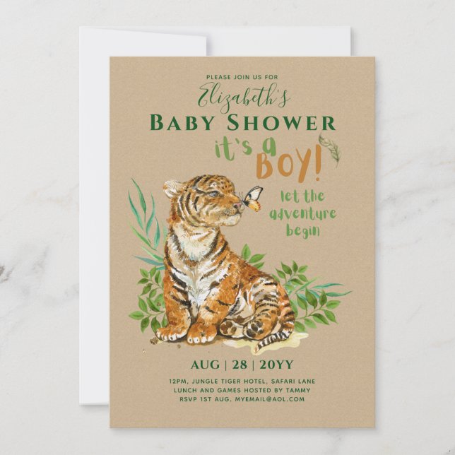 Baby Tiger Gender Reveal Shower Invitations (Front)