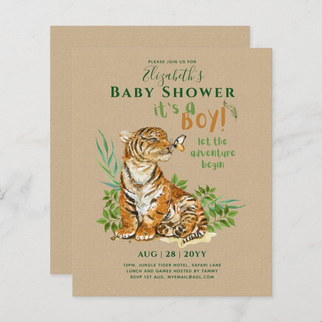 Baby Tiger Gender Reveal Shower Invitations (Front/Back)