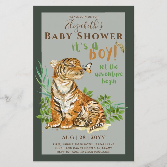 Baby Tiger Gender Reveal Shower Invitations Flyer (Front)
