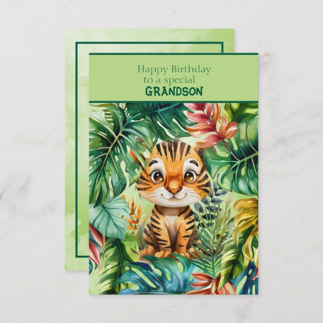 Baby Tiger Happy Birthday Special Grandson Card (Front/Back)