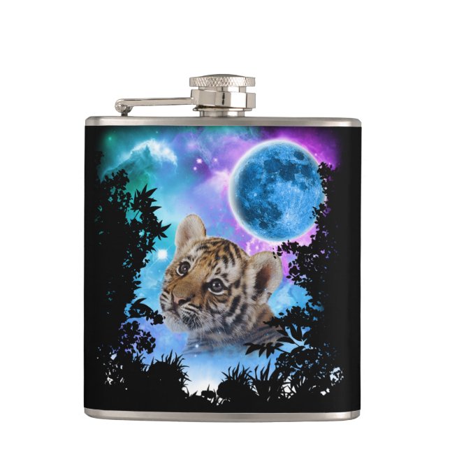 Baby Tiger MidNight Forest Hip Flask (Front)