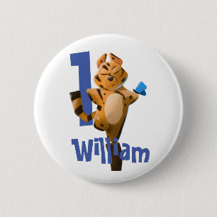 Baby Tiger Plaid First Birthday  6 Cm Round Badge