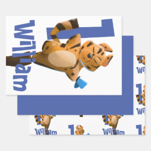 Baby Tiger Plaid First Birthday  Wrapping Paper Sheet