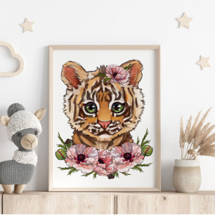 Baby Tiger Rose Animal Poster   Cute Tiger Art