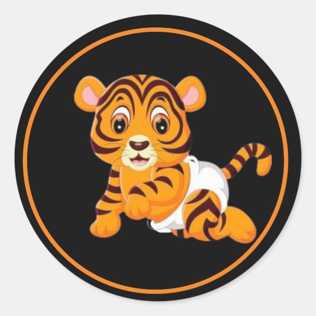 Baby Tiger with Diaper  Classic Round Sticker (Front)