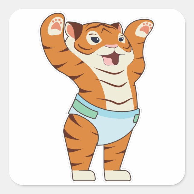 Baby Tiger with Underpants Square Sticker (Front)
