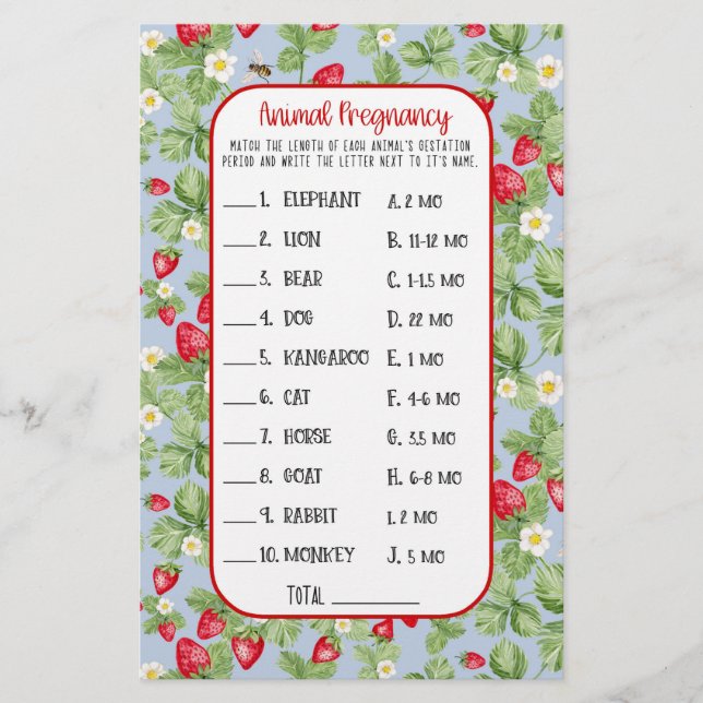 Baby to Bee Strawberry Animal Shower Game Girl Flyer (Front)