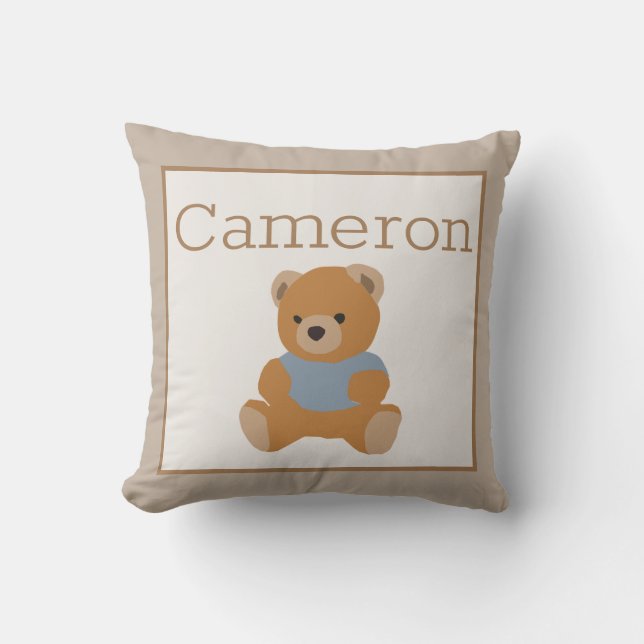 Baby Toddler Nursery Room Teddy Bear and Name Cushion (Front)