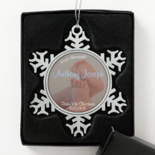 Baby Toes Boy 1st Christmas Snowflake Ornament