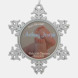 Baby Toes Boy 1st Christmas Snowflake Ornament