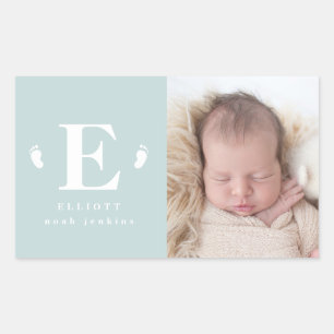 baby toes initial birth announcement rectangular sticker