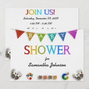 Baby Toys and Bright Colours Bunting Baby Shower Invitation