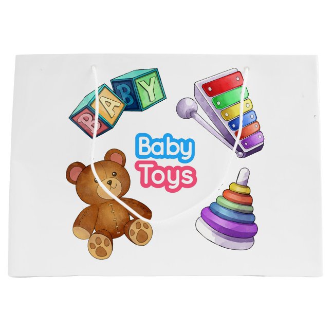 Baby Toys Large Gift Bag ( Illustrations of baby toys, including a teddy bear, 
a xylophone and stacking rings!)