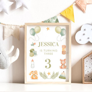 Baby Toys Watercolor Birthday Nursery  Poster