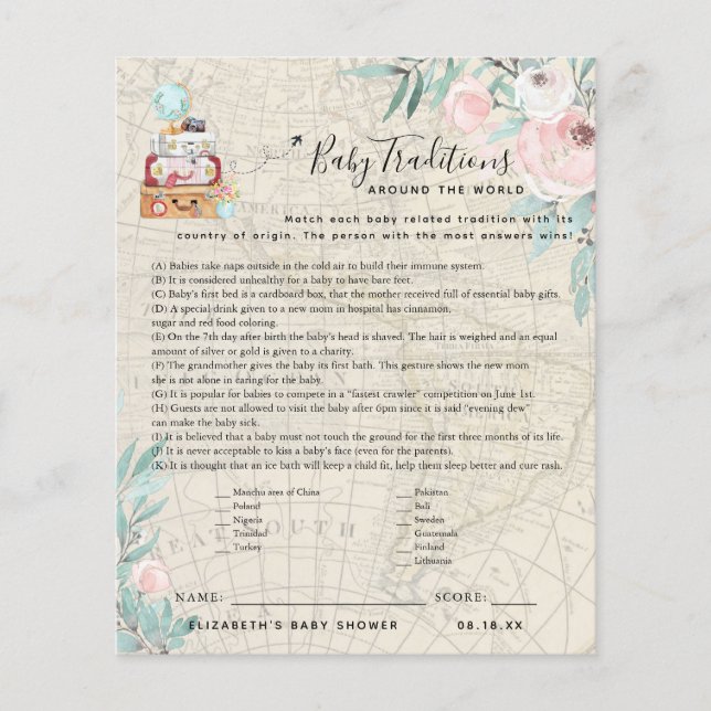 Baby Tradition Around The World | Baby Shower Game (Front)