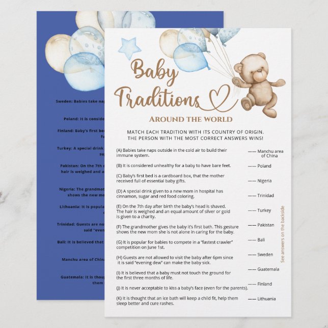 Baby Traditions Teddy Bear Baby Shower (Front/Back)