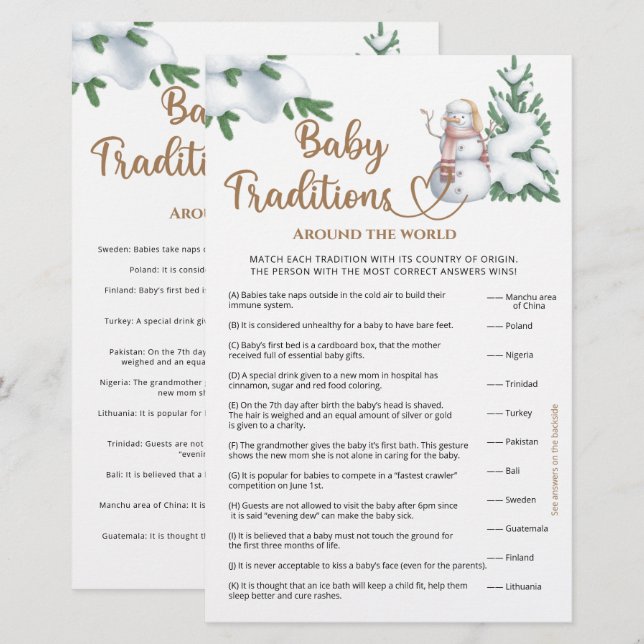 Baby Traditions Winter Baby Shower Game (Front/Back)