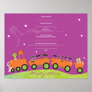 BABY TRAIN Jewish Baby Naming Birth Certificate Poster