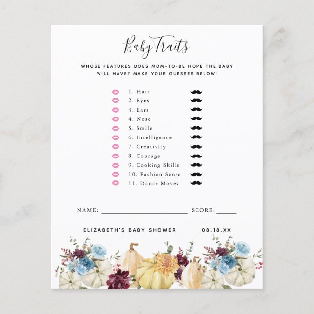 Baby Traits | Baby Shower Game (Front)