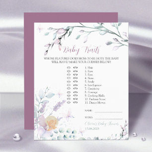 Baby Traits Baby Shower Game Watercolor Flower