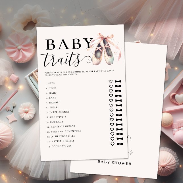 Baby Traits Girl Shower Game Pink Ballerina Shoes Flyer (ballerina Baby Shower Game traits mom dad Pink Ballerina Shoes Flyer)