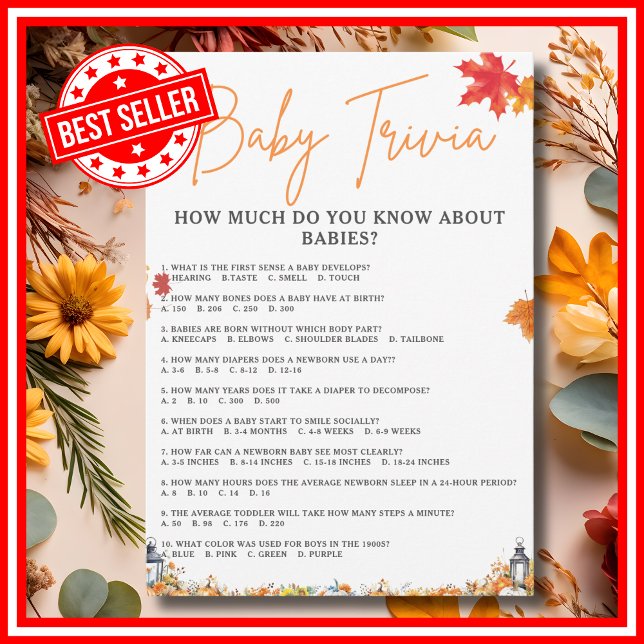 BABY TRIVIA & ANSWERS Baby Shower Game Cute Bear Invitation (BABY TRIVIA & ANSWERS Easy Baby Shower Game A Little Pumpkin is on the Way Theme )