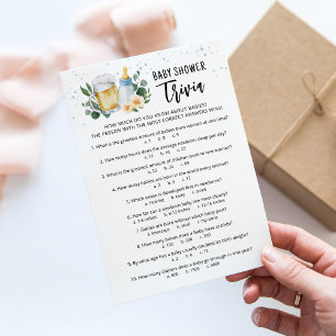 Baby Trivia Baby Is Brewing party Game Card