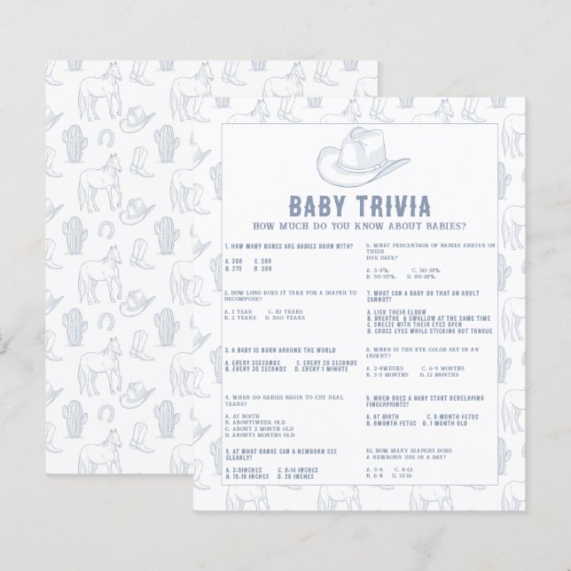 Baby Trivia Cowboy Baby Shower  (Front/Back)