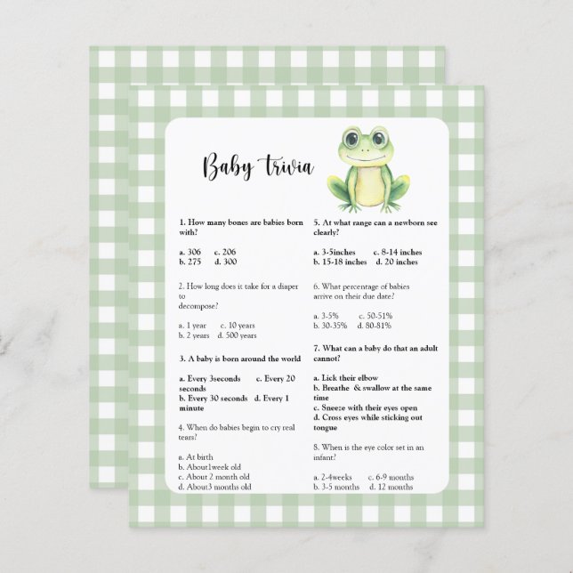 Baby Trivia game | Frog Baby Shower (Front/Back)