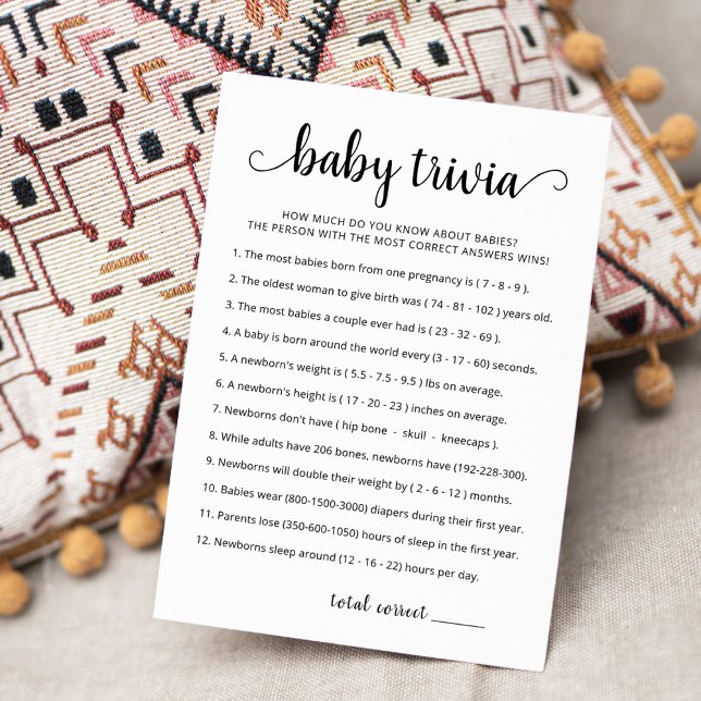 Baby Trivia Game with Answers Baby Shower Card (Creator Uploaded)