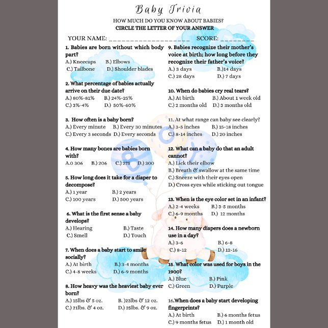 Baby Trivia Little Blue Lamb Shower Game (Creator Uploaded)