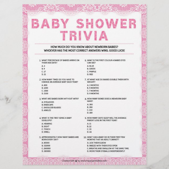 Baby Trivia [Luxury Lace [Pink]] Custom Letterhead (Front)