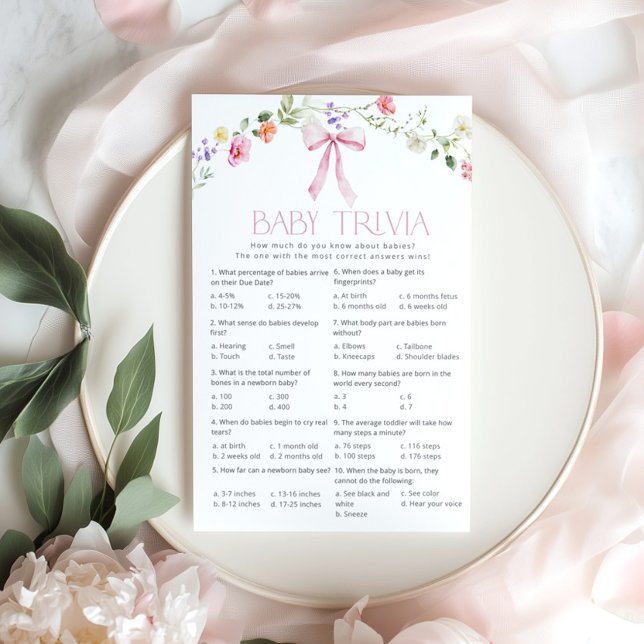 Baby trivia Pink Bow Floral Baby shower game (Creator Uploaded)
