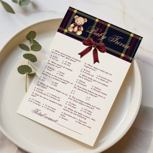 Baby Trivia Vintage Teddy Bear Wine Red Plaid Game