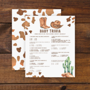 Baby Trivia Watercolor Cowboy Baby Shower