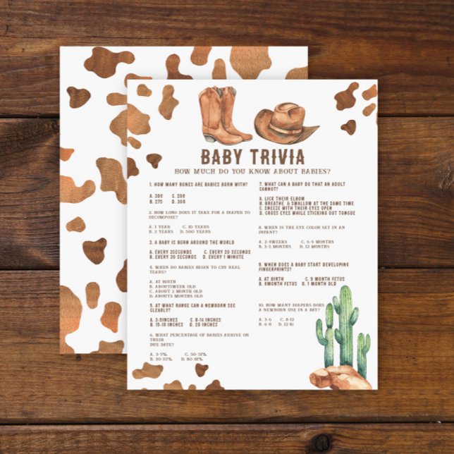 Baby Trivia Watercolor Cowboy Baby Shower  (Creator Uploaded)