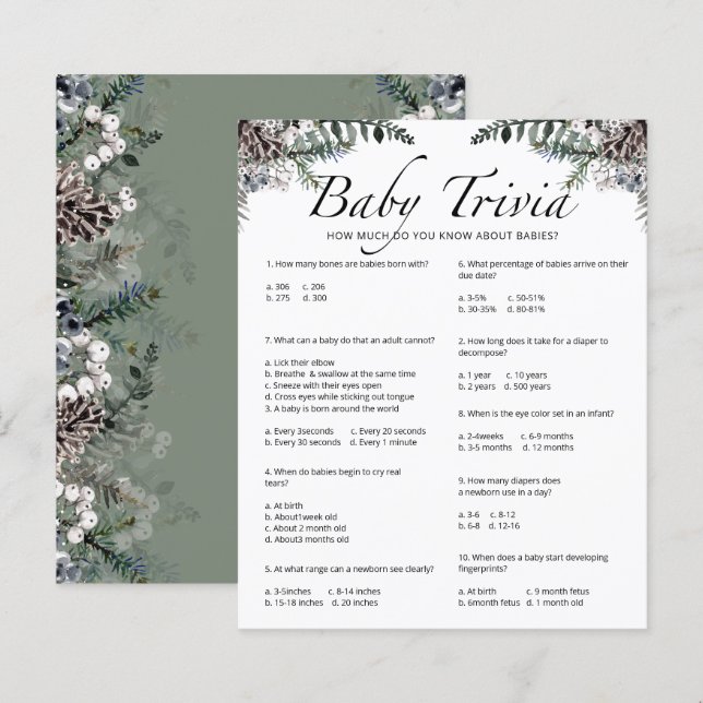  Baby Trivia Winter Baby Shower Game (Front/Back)