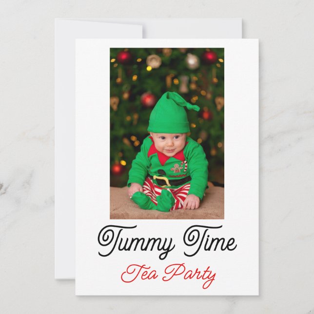 Baby Tummy Time, Christmas Tea Personalise Text Invitation (Front)