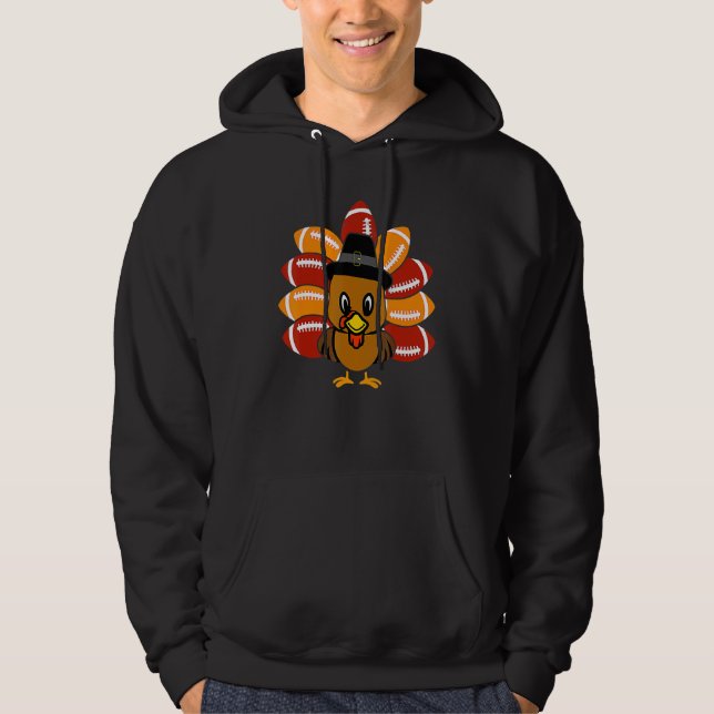 Baby Turkey and Football Balls Sport Thanksgiving  Hoodie (Front)