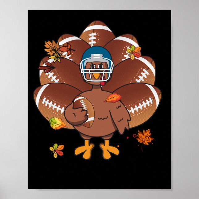 Baby Turkey and Football Balls Sport Thanksgiving Poster (Front)