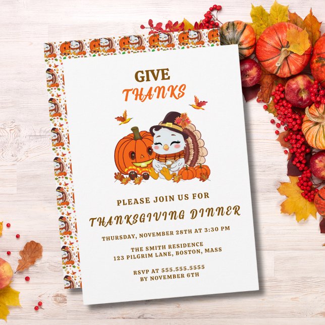Baby Turkey And Pumpkin Celebrating Thanksgiving  Invitation (Creator Uploaded)