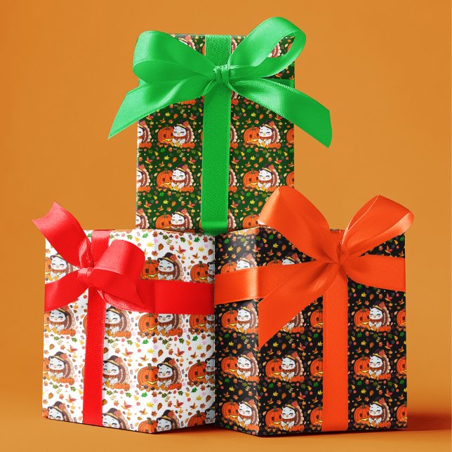 Baby Turkey And Pumpkin Celebrating Thanksgiving  Wrapping Paper Sheet (Creator Uploaded)