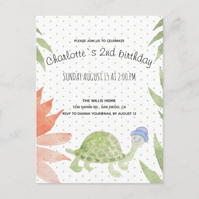 Baby Turtle Watercolor Hand-painted Announcement Postcard (Front)