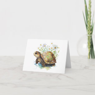 Baby Turtle with Daisies Blank Greeting  Card