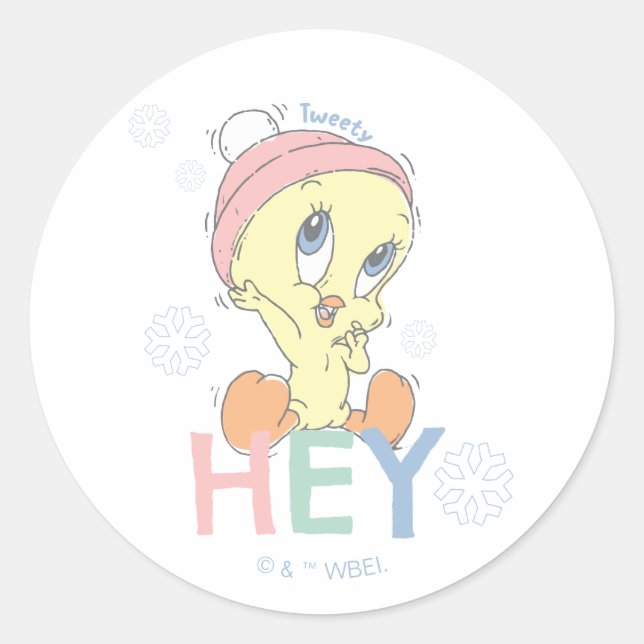 Baby TWEETY™ Hey Snow Classic Round Sticker (Front)